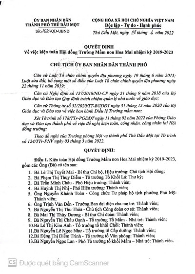 Quyết định kiện toàn hội đồng trường nhiệm kỳ 2019-2023