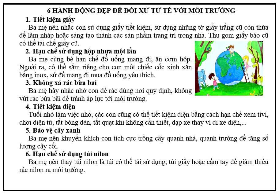 Cùng trường mầm non Hoa Mai hành động vì môi trường xanh